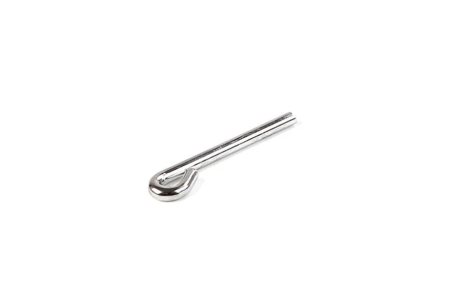 A silver-coloured metal brake connecting rod for an RC vehicle, featuring a looped end and a straight shaft.