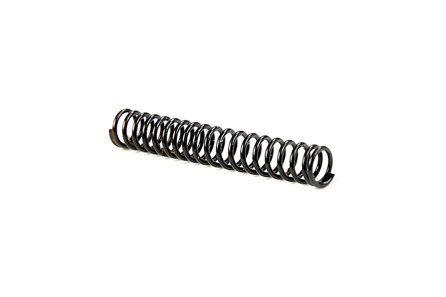 A black metal coil spring for an RC car brake connecting rod, isolated on a white background.