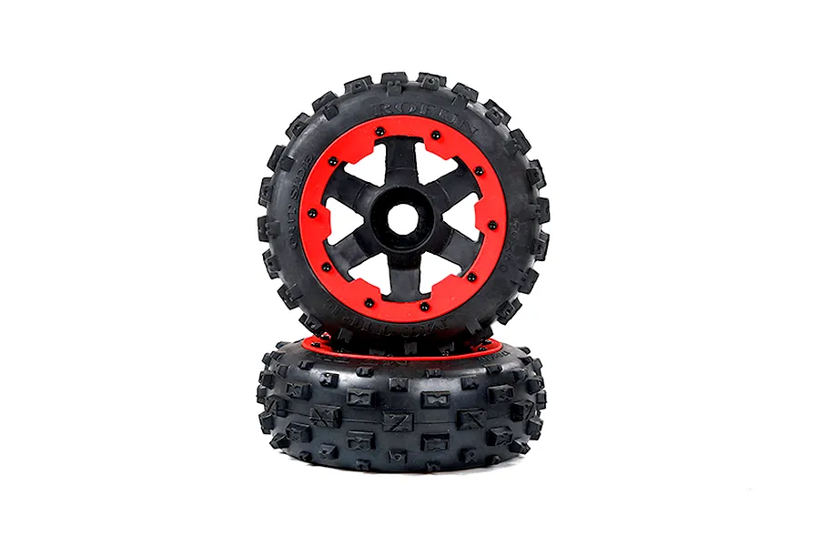 Rovan 4.7/5.5 Wasteland 2nd Gen Wasteland Front Tyres on Red Rims - Glued Wheels 2Pcs image 2