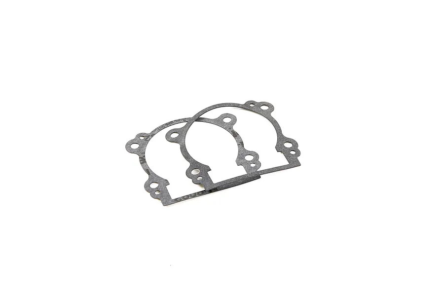Two grey Rovan 45cc 2-stroke crankcase gaskets laid flat on a white background.