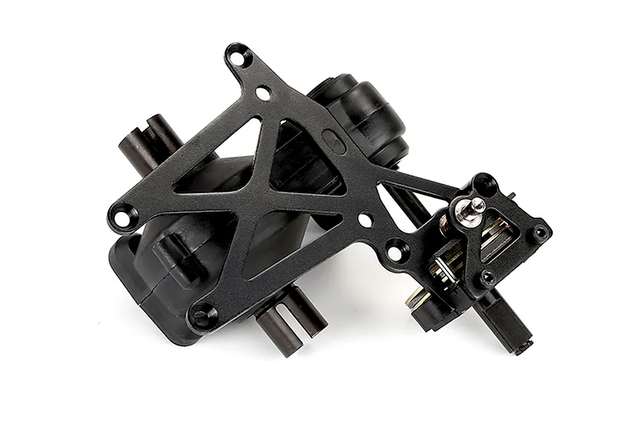 Rovan 1/5 scale Baja plastic gear differential transmission assembly with integrated brake system on a white background.