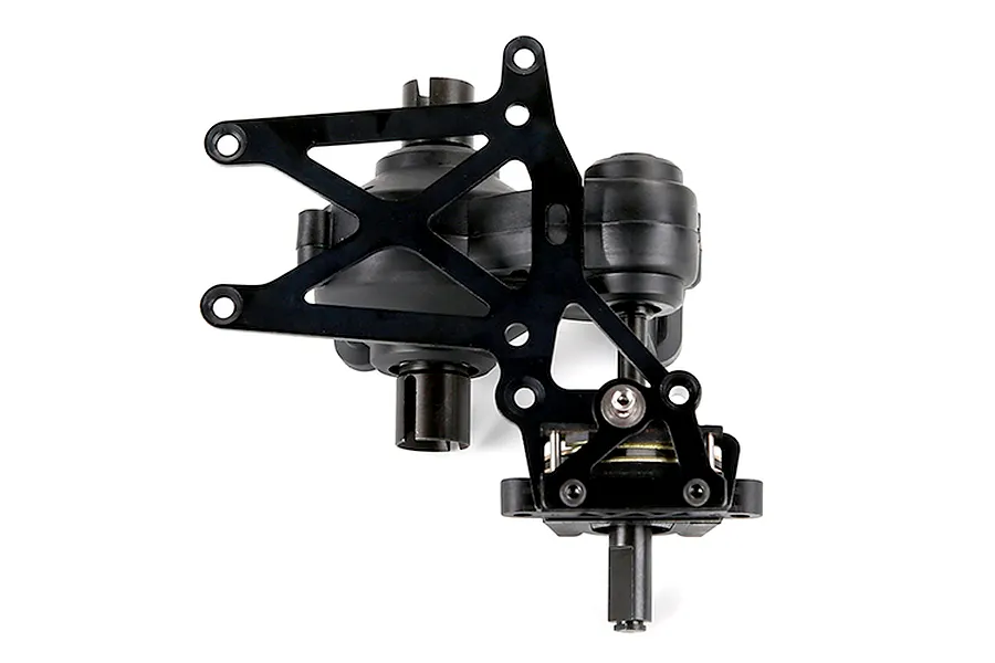 Rovan 1/5 scale Baja plastic gear differential transmission assembly with black metal mounting plate.