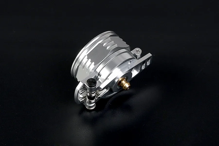 A silver Rovan aluminium leak-proof fuel tank cap for RC vehicles, featuring a hinged design and brass fitting on a dark background.