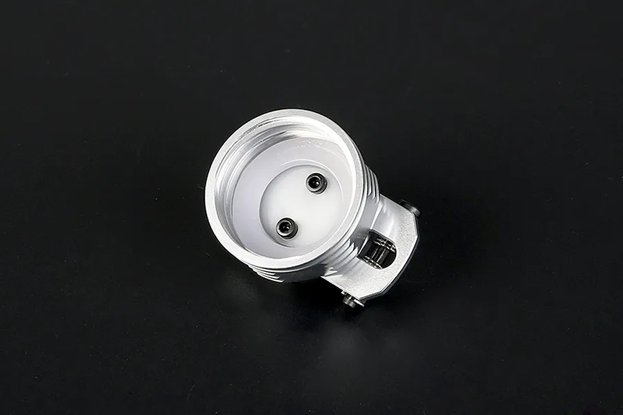 A silver Rovan aluminium fuel tank cap for RC cars, featuring a threaded design with two small black screws on a white internal seal.