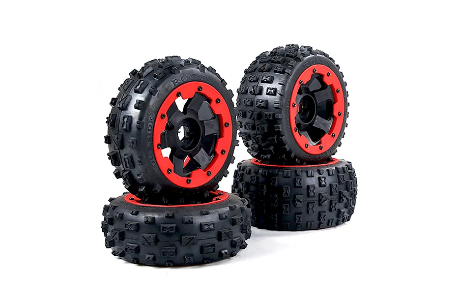 Rovan 4.7/5.5&amp;quot; Baja 5B 2nd Gen Wasteland Tyres on Red Rims 4Pcs image 1