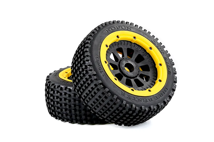 Rovan 4.7/5.5&amp;quot; V5 Dirt Buster Nail Tyres on Yellow Rims - Beadlocked Wheels 2Pcs image 3