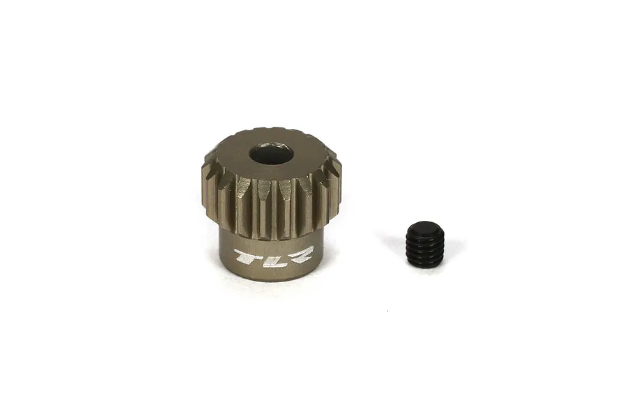 TLR aluminium pinion gear with a grub screw against a plain white background.