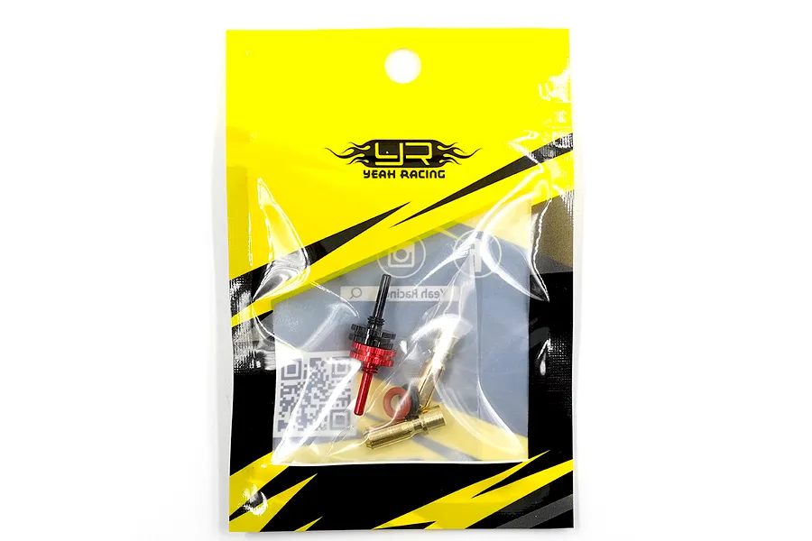 Yeah Racing aluminium adjustable bullet plug grips with connectors in manufacturer packaging.