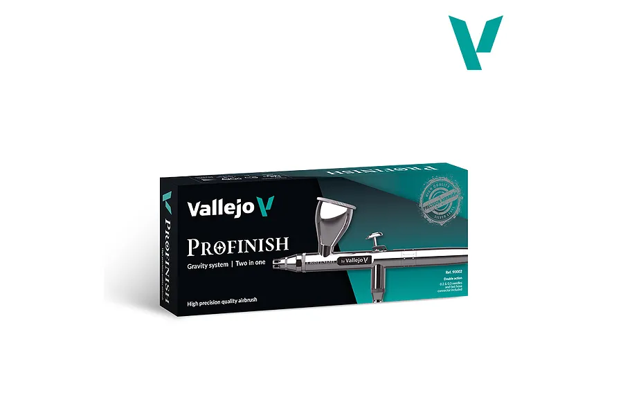Vallejo Profinish Gravity System 2-in-1 professional airbrush product packaging box against a white background.