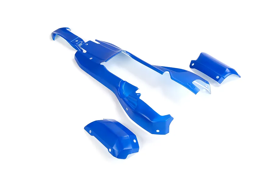 Rovan 1/5 E-Baja 5B painted blue body shell panels displayed on a clean white background.