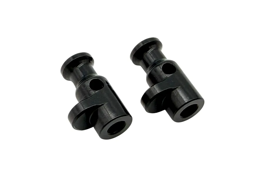 Two black anodized aluminium RC Maker battery posts displayed on a white background.