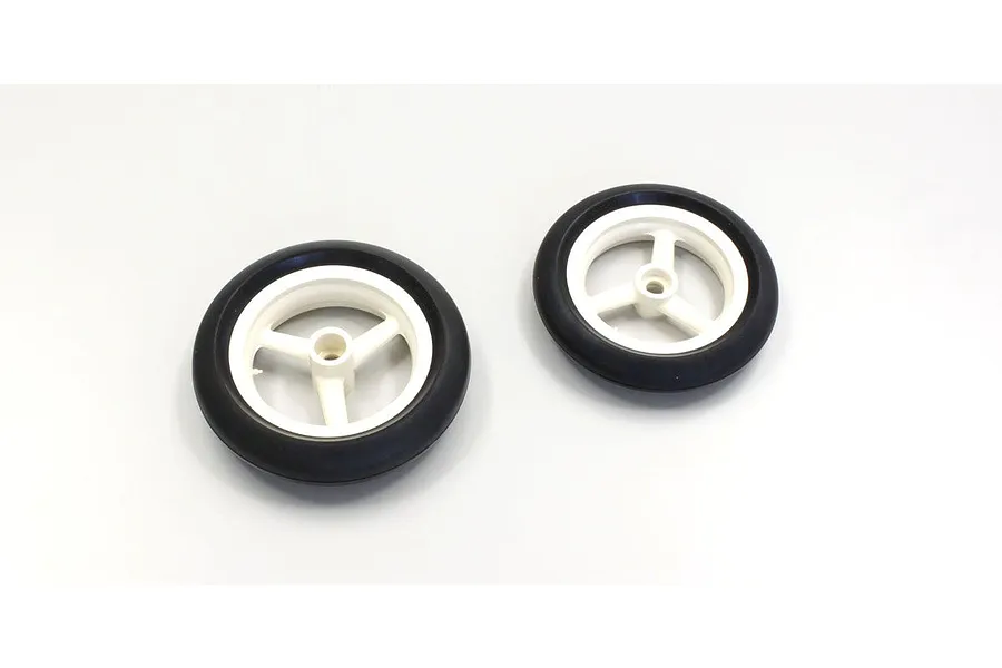Two Kyosho RGV GP29 road tyres mounted on white three-spoke rims against a white background.