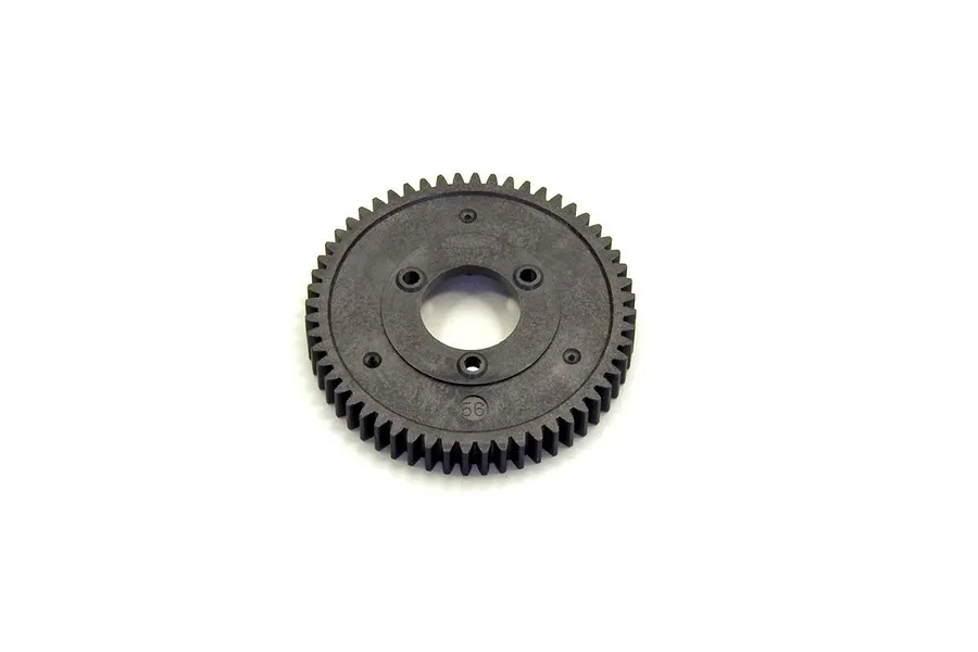 Kyosho 56T black plastic RC car spur gear shot from directly above against a plain white background.