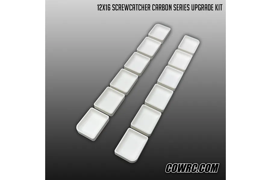 CowRC 12x16 Screwcatcher Carbon Series Upgrade Kit consisting of multiple white trays arranged in two parallel rows.