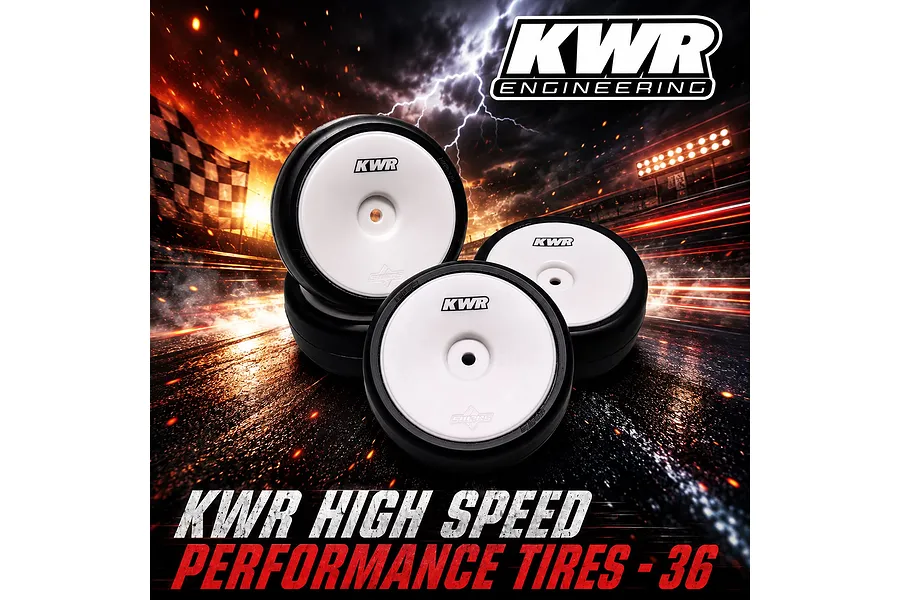 KWR 1/10 High Speed 36 High Performance Competition Tyres on White Dish Rims - Glued Wheels 4Pcs image 2