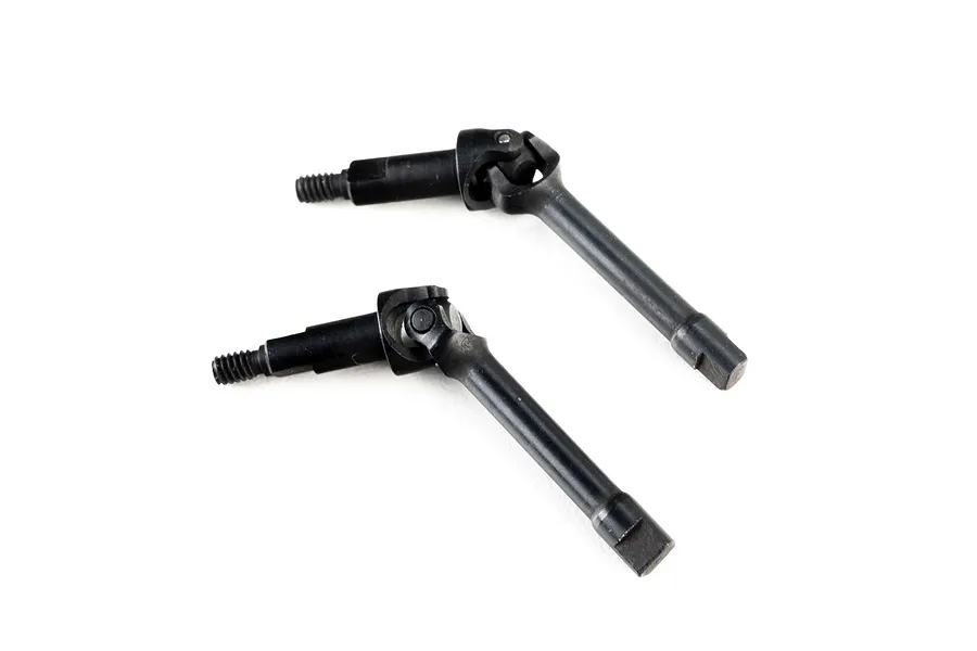 Two black metal CVD driveshafts displayed against a clean white studio background.