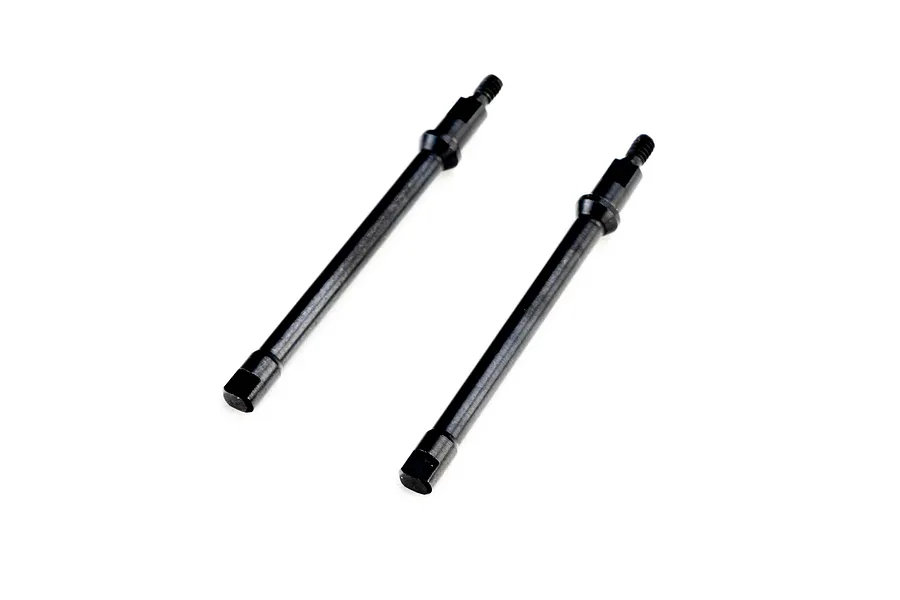 Two black metal RC axle shafts shown side by side against a clean white background in a studio product shot.