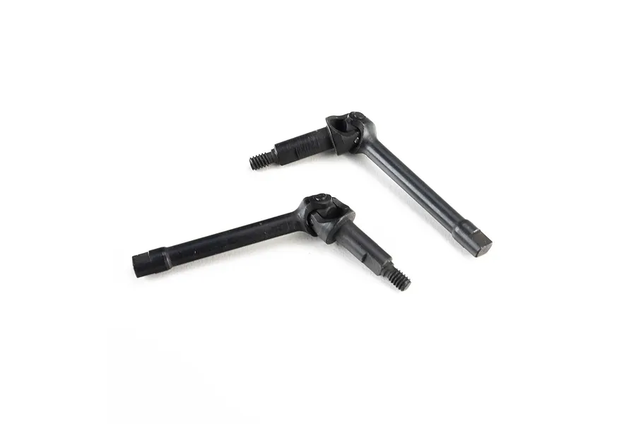 Two black metal Axial front CVD driveshafts displayed on a clean white background.