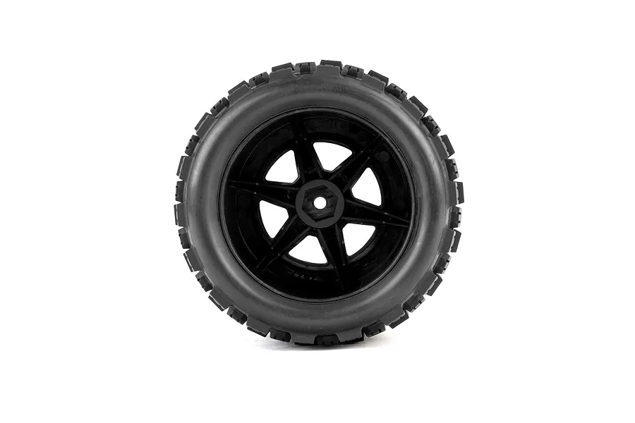 Pro-Line 1/16 Badlands MX tyre mounted on a black Desperado 2.0 wheel against a white background.
