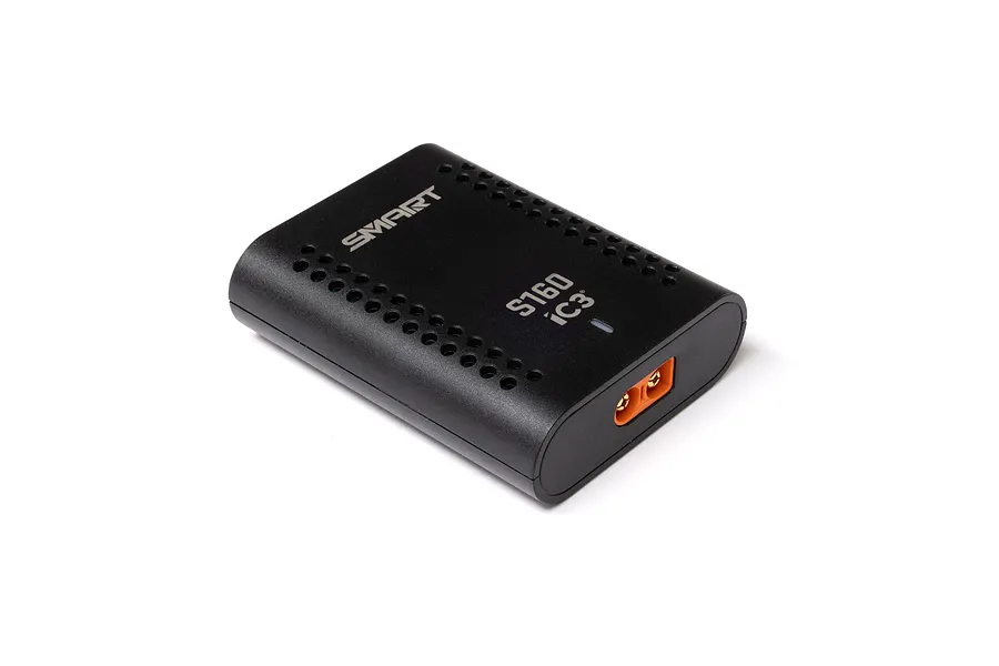 Spektrum S160 60W USB-C Smart Charger in black with ventilation holes and an orange IC3 port on a white background.