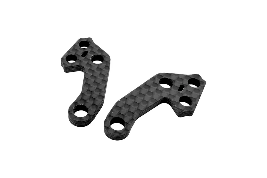 Two black carbon fibre rear steering knuckle upgrade parts for RC cars shown on a clean white background.