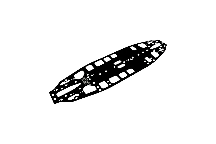 RC Maker 1.2mm spring steel chassis plate displayed diagonally against a plain white background.