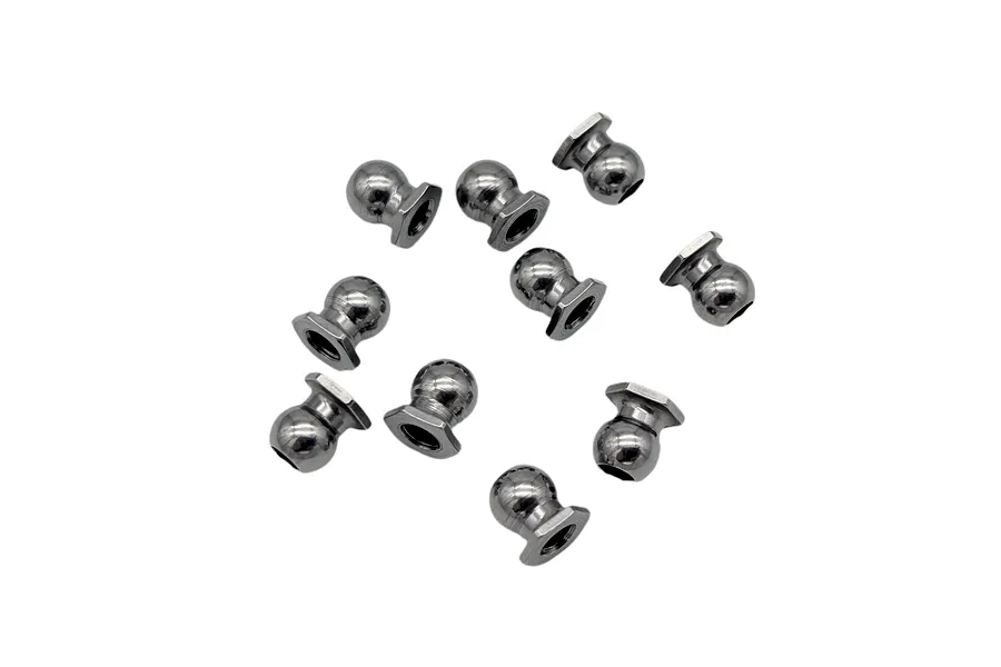 RC Maker 5.0mm Polished Female Lower Suspension Ball Studs arranged in a group on a white background.