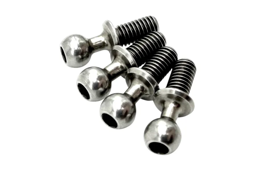 Four polished male ball studs with threaded shafts arranged on a plain white background.