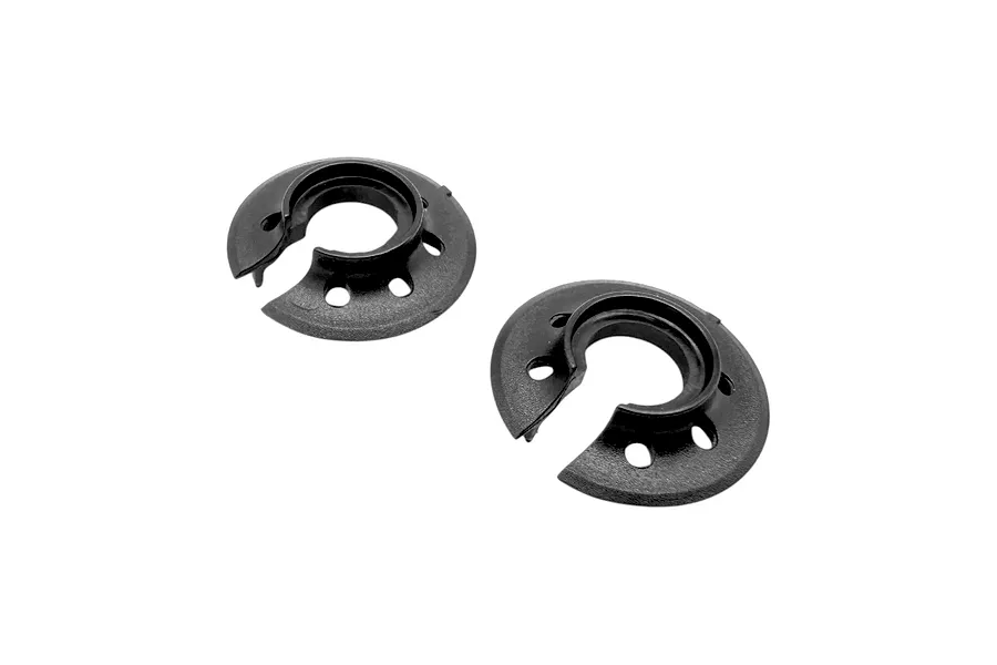 Two black RC Maker high shock retainers shown from a top-down studio perspective on a plain white background.