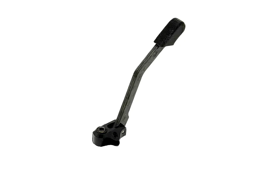 RC Maker front hood stiffener part featuring a black mount base, carbon fiber rod, and 3D printed tip against a white background.