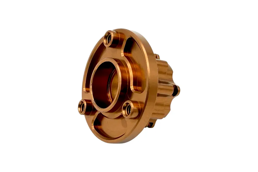 RC Maker Centre Layshaft 3-Hole Pulley Housing in anodized bronze or gold aluminum against a plain white background.