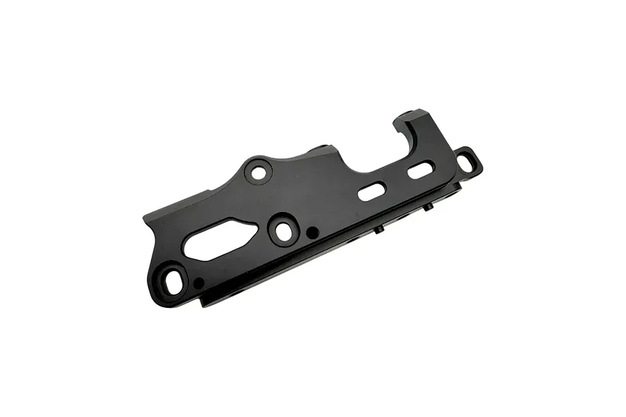RC Maker black anodized aluminium motor mount shown on a clean white studio background.