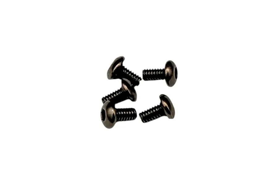 Five dark metal button head socket screws arranged against a clean white background.