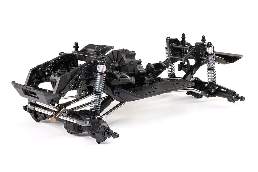 Axial SCX10 III builder kit RC rock crawler chassis unpainted without body against a white background