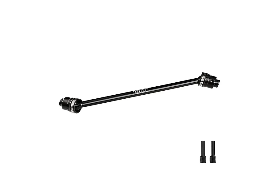 GPM Carbon Steel Rear Centre CVD Driveshaft in black with two matching grub screws against a plain white background.