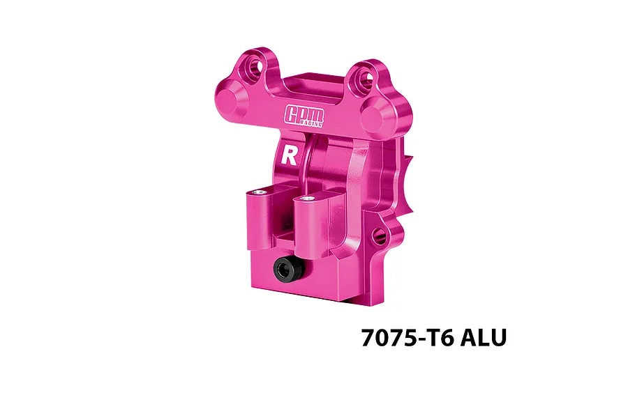 GPM Aluminium Rear Differential Cover in pink, featuring engraved branding and hardware against a clean white background.