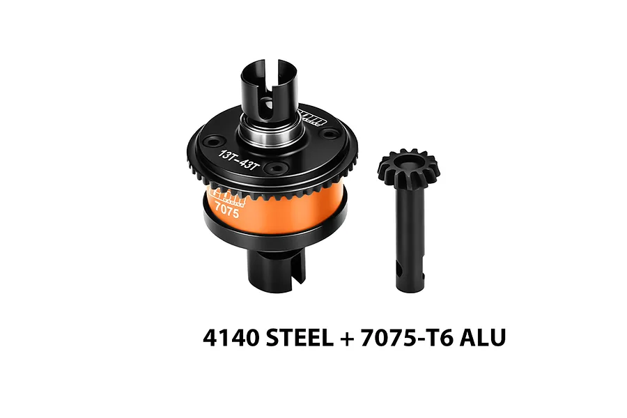 GPM Steel &amp;amp; Aluminium 13T/43T 1Mod Complete Front or Rear Differential - Orange image 1