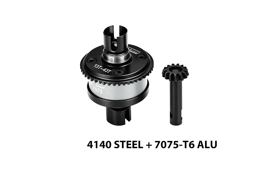GPM steel and aluminium complete differential assembly with a separate pinion gear against a white background.