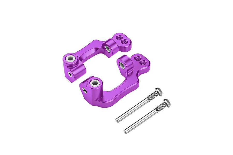 GPM aluminium hub carriers in purple, supplied with two mounting screws against a clean white background.
