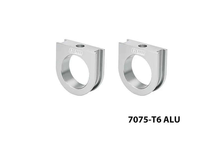 Two silver aluminium centre differential bearing braces with GPM Racing logo against a plain white background.