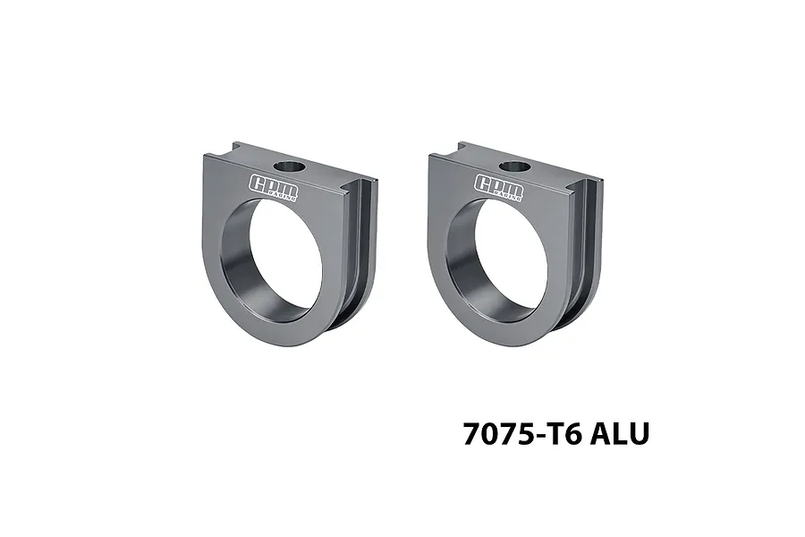 Two grey aluminium centre differential bearing braces with GPM Racing branding and 7075-T6 ALU text on a white background.