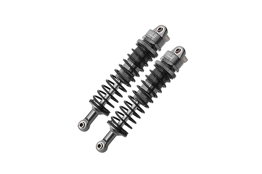 GPM Aluminium 145mm Thickened Adjustable Shocks in grey, shown as a pair against a white background.