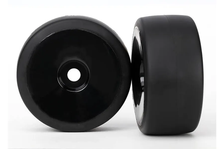 Traxxas 3.3&amp;quot; Rear S1 Slick Tyres on Black Dish Rims - Glued Wheels 2Pcs image 16222