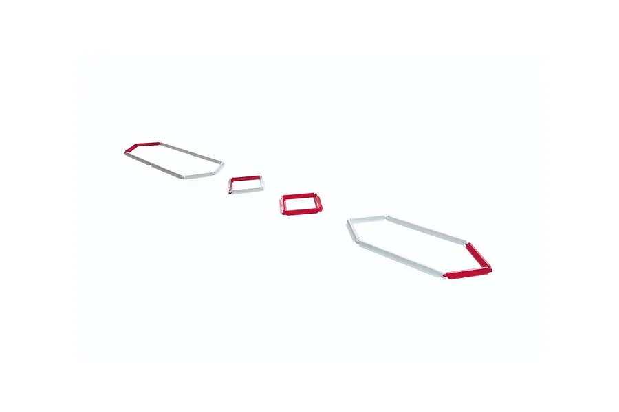 Kyosho Circuit Fence Set pieces arranged on a clean white background, showing modular white and red barrier sections.