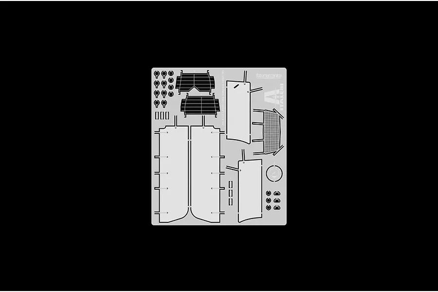 Photo-etched metal upgrade parts sheet for Italeri 1/12 Lancia Delta Integrale Safari 16V model kit.