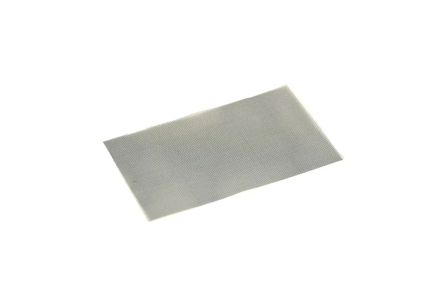 A rectangular sheet of fine silver mesh wire screen for model building, shown on a plain white background.
