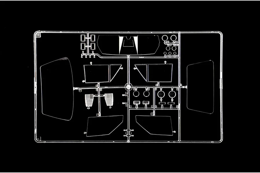 Clear plastic model kit sprue containing windows and transparent parts for the Italeri Lancia Delta model.