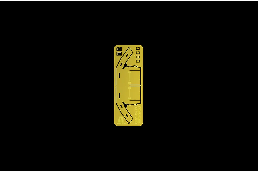A brass photo-etched detail sheet for the Italeri M36B1 model kit, featuring cutouts against a black background.