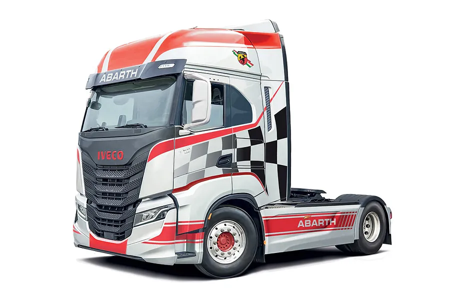 Completed Italeri 1/24 Iveco S-Way Abarth show truck plastic model kit rendered against a clean white background.