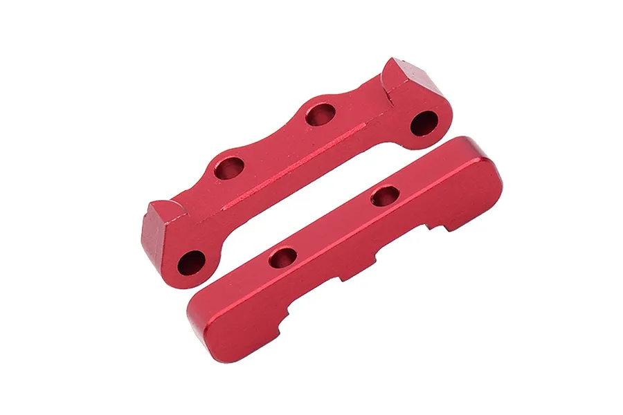 GPM red anodised aluminium rear lower suspension pin braces shown on a clean white background.